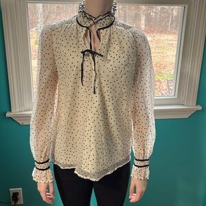 Loft Brand Polka Dot Bow Shirt Size Small
